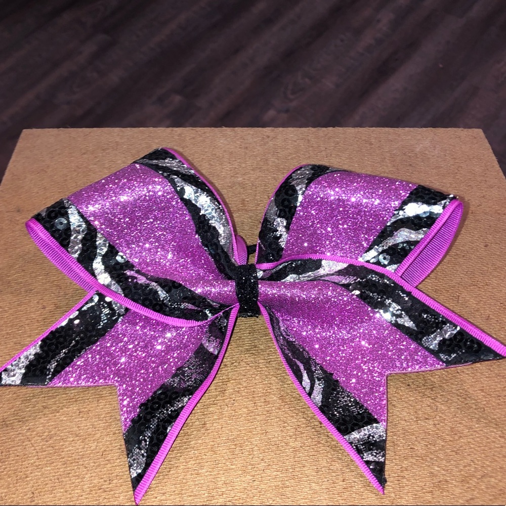 Handmade Pink and Zebra Cheer Bow